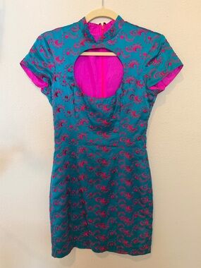 Collectors rare Betsey Johnson ULTRA Teal and Fuchsia Cutout Mini Dress